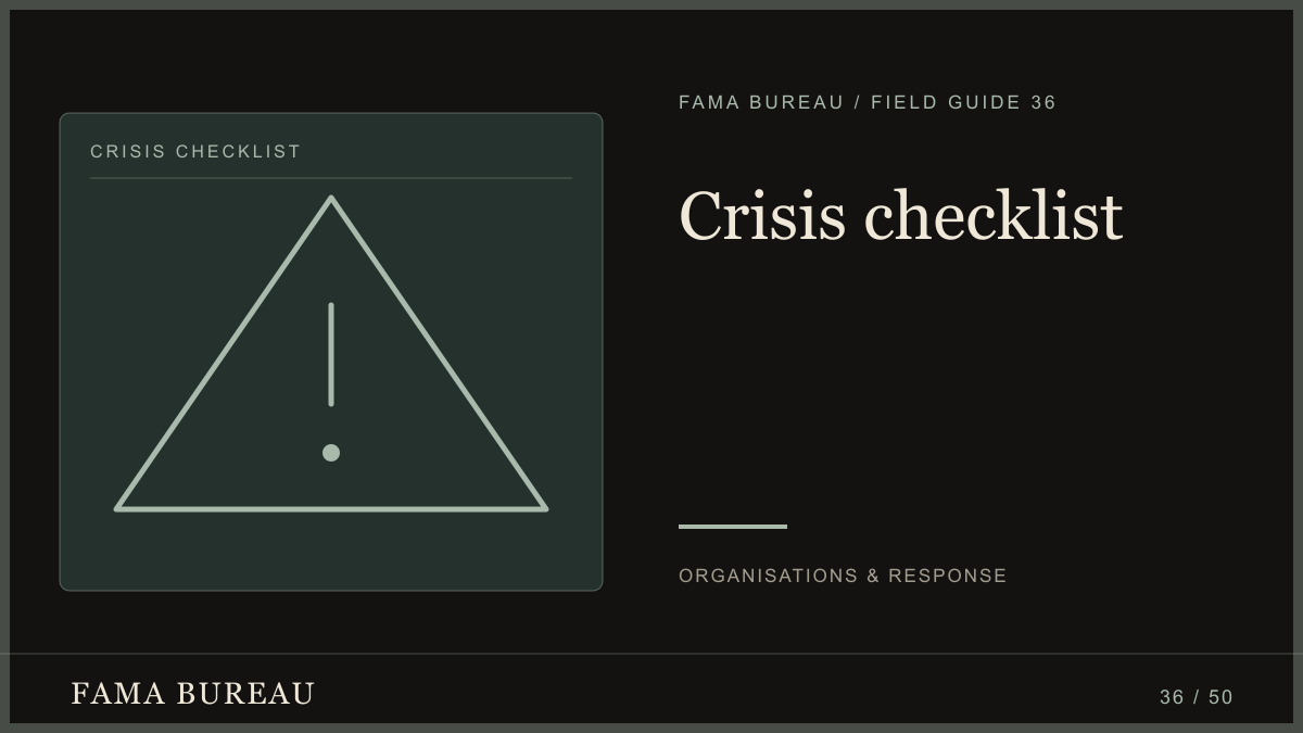 Crisis checklist: Facts, Owners, Updates